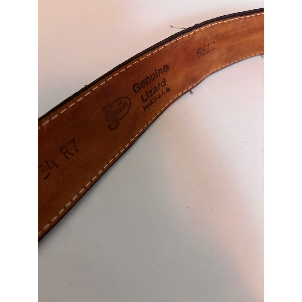Justin Belt Women 34 Brown Good Genuine Lizard Western Floral‎ Engraved Buckle